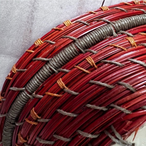 Handmade Pine Needle Woven Basket with Asian Landscape Style Bottom - Picture 8 of 8